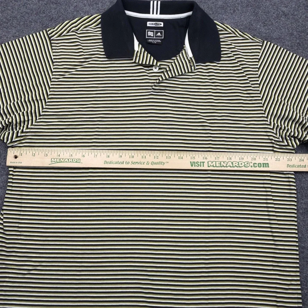 Adidas Golf Polo Shirt Men's Large Black Green‎ Stripes Climalite Short Sleeve